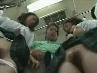 Japanese Schoolgirls Getting Freaky on Tokyo Public Transit in XXX Porn Clip