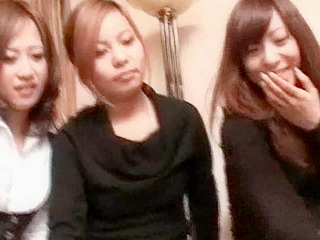 Horny chicks getting wet watching a stud's hot cumshot.